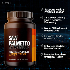 Capsules de Saw Palmetto Formule 3X avec <span class=keywords><strong>Ortie</strong></span> et Graines de Citrouille pour la Santé Urinaire et Prostatique 120 Capsules - Product Image 1
