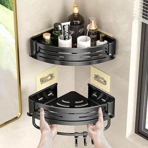 Étagère de rangement triangulaire noire, lavabo mural pour toilettes, salle de bain, installation sans perçage - Product Image 3