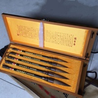Ensemble de stylos de calligraphie chinoise professionnels, 5 pièces, poils de loup, boîte en bois massif, pinceaux de peinture à l'encre Sumi-e, faits à la main