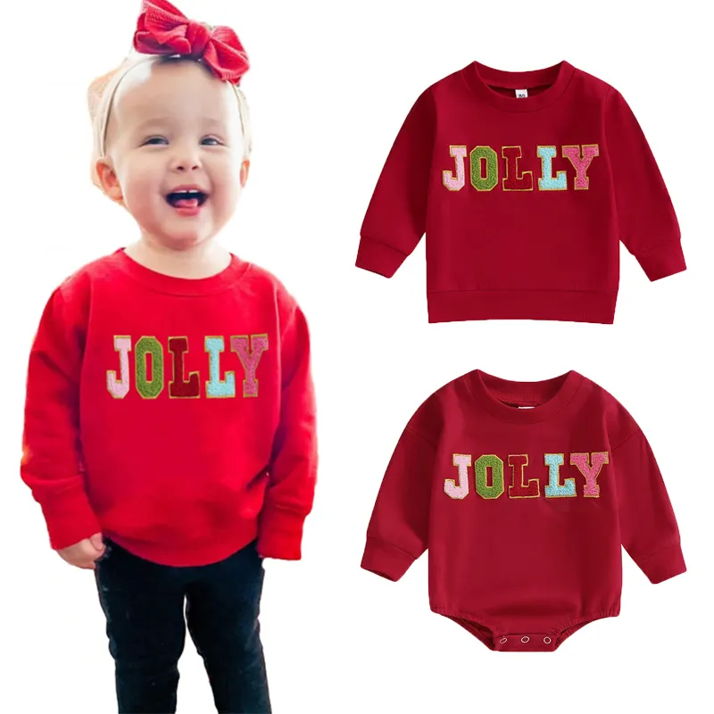 2023 Рождественская детская одежда, толстовка, комбинезон с надписью Jolly Chenille, Рождественский свитер для маленьких мальчиков и девочек, комбинезон с пузырями