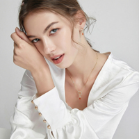 Joyería de Moda, Plata de Ley 925, Chapado en Oro de 18K, Juego de Aretes y Collar con Circonitas para Mujer, Compromiso, Aniversario, Boda