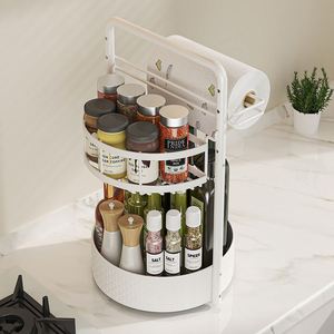 360 Rotating <b>Spice</b> <b>Rack</b> With Paper Towel Holder 2-Tier Countertop Lazy Susan <b>for</b> Seasoning Bottles <b>Jars</b> - Product Image 6