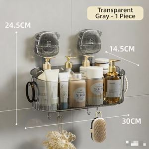 Support mural à <span class=keywords><strong>ventouse</strong></span> sans perçage, panier suspendu pour lavabo de salle de bain, rangement domestique - Double rangement durable en plastique PE - Product Image 1