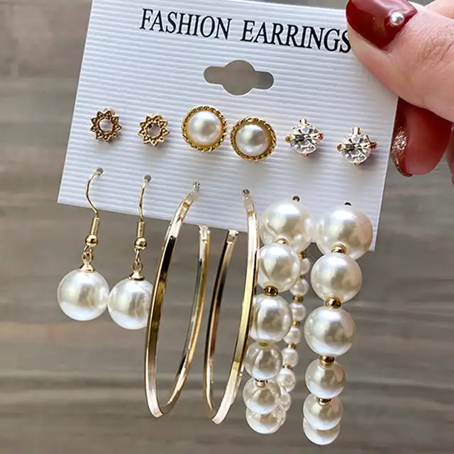 Jewelry Fashion 2021 New Jewelry Fashion Pearl Gold Earrings Set For Women Acrylic Flower Drop Earring Vintage Geometric Designer Earrings