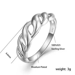Oem Fabrikant Onregelmatige 925 Sterling Zilveren Punk Sieraden Geometrische Zegel Gedraaide Streep Croissant Ring