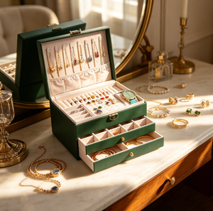 Caja de Joyería Grande de Cuero con Cerradura, Organizador Multicapa con Cajones y Ganchos para Collares para Mujer - Product Image 4
