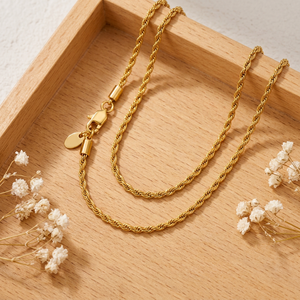 316L Stainless Steel Rope Chain Necklace 18K Gold Plated Geometric Trendy Hypoallergenic <b>Lobster</b> <b>Clasp</b> Waterproof Daily Party - Product Image 1