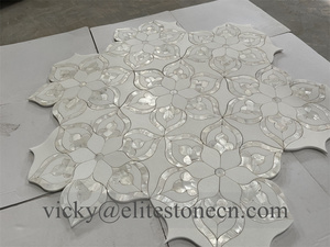 Mosaico <span class=keywords><strong>de</strong></span> mármol Thassos blanco con incrustaciones <span class=keywords><strong>de</strong></span> nácar, diseño personalizado con chorro <span class=keywords><strong>de</strong></span> agua, para pared <span class=keywords><strong>de</strong></span> baño o sala <span class=keywords><strong>de</strong></span> estar - Product Image 6