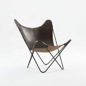 Chaise de loisirs papillon BKF au design moderne, cadre en fer pliable, cuir véritable noir et marron, mobilier de maison, salon, bar, café - Product Image 2