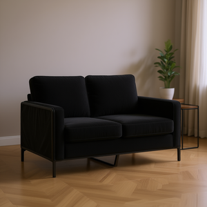 Black Velvet 2 Seater <b>Sofa</b> 100% Polyester Metal <b>Legs</b> Modern Design Living Room Furniture - Product Image 2