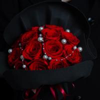 Bouquet de roses rouges préservées Lovebay Palm Treasure avec perle, rose véritable éternelle, bouquet de mariée, cadeau pour la Saint-Valentin