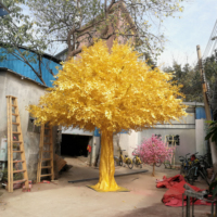 Décoration de chambre esthétique Plante de ficus artificiel Arbre de banian doré Tronc en fibre de verre avec cadre de feuilles en plastique pour la décoration de jardin