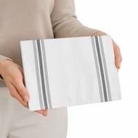 Serviettes de table en polyester 100% blanches tissées avec rayures verticales grises pour hôtel, restaurant, café