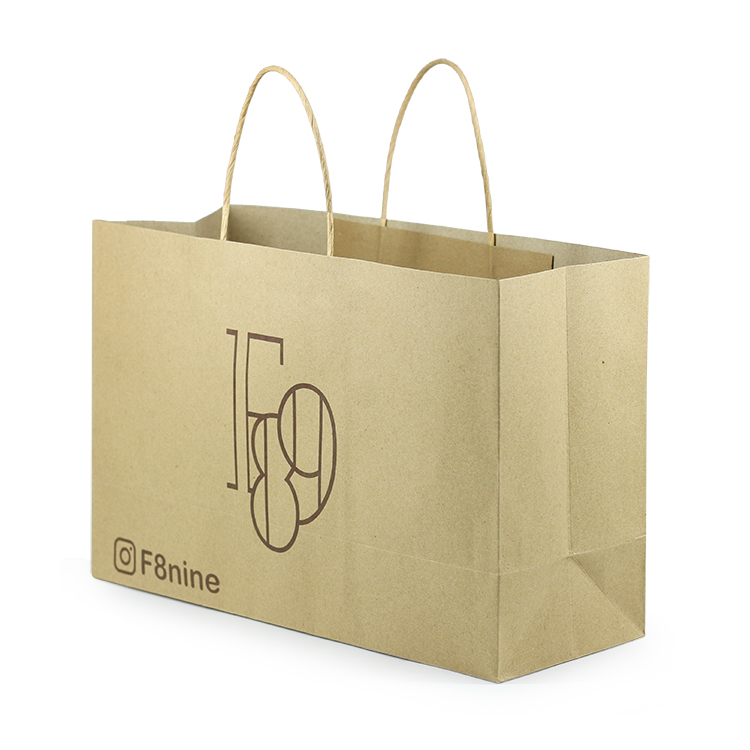 Custom Friendly Packaging Bag Natural Kraft Paper Shopping Bag With Custom Minimalist Line Art Logo Printed For Business Package