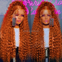 Peluca de Cabello Virgen Rizado con Densidad del 200%, Ondulado Profundo, Liso, HD 13x6, Color Jengibre, Peluca de Encaje para Mujeres Negras