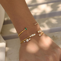 Bracelet jonc ouvert minimaliste en acier inoxydable 316L personnalisable, plaqué or 18 carats, avec zircon, empilable, cadeau pour femme