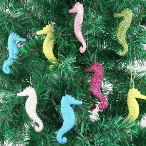 12 pièces 3.5 \ "ornements de Noël sur le thème de la plage côtière <span class=keywords><strong>hippocampe</strong></span> avec corde en 6 couleurs ensemble de décorations de Noël - Product Image 1