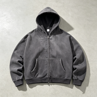 Hoodie zippé vintage coupe ample en molleton épais 400 g/m², effet délavé, de marque Street Wear, pour usine de confection