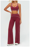 Ensemble de yoga brossé contrastant anti-transpiration avec bretelles – Tenue de sport haut de gamme pour femme en Spandex/Nylon