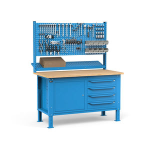 Fami WORK1539 Banco de trabajo ajustable de 150cm, tapa de madera, 4 cajones, gabinete y pared perforada - Product Image 2