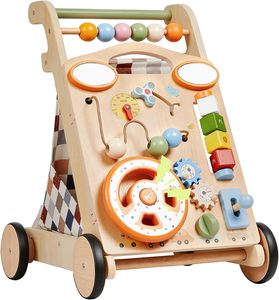 7-in-1 Removable Activity Montessori Push <b>Walker</b> Toy 3-in-1 Sit-to-Stand <b>Wooden</b> <b>Baby</b> With Adjustable Speed - Product Image 1