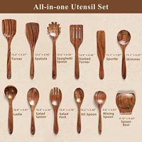 12 Pcs Set Peralatan Dapur Kayu Jati dengan Tempat Sendok Anti Lengket Tahan Panas Alami Sehat Set Spatula untuk Panci dan Wajan