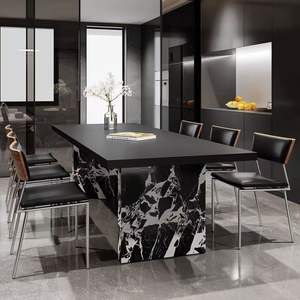 Modern Rectangular Dining <b>Table</b> With Marble Base Black And White Design For Dining Room Stable Structure - Product Image 3