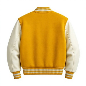 เสื้อแจ็คเก็ตวาร์ซิตี้สีเหลืองสำหรับผู้ชาย ยี่ห้อ LONG MISSION INDUSTRY ตัวอักษรสีขาวด้านหน้า สไตล์พรีปปี้ ทรงปกติ คอจีน ติดกระดุมแถวเดียว - Product Image 2