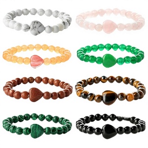 New Fashion Handmade Gold Plated Tiger Eye Natural Stone Stretch <b>Beaded</b> <b>Bracelet</b> Crystal Heart Charm Gemstone for <b>Men</b> Women Gift - Product Image 2