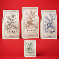 Sachets de café en papier kraft imprimés sur mesure avec soufflet latéral pour grains de café, café décaféiné et café torréfié foncé