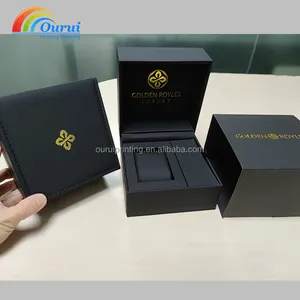 Caja de almacenamiento de reloj de cuero Pu de lujo, caja de regalo, logotipo personalizado, negro