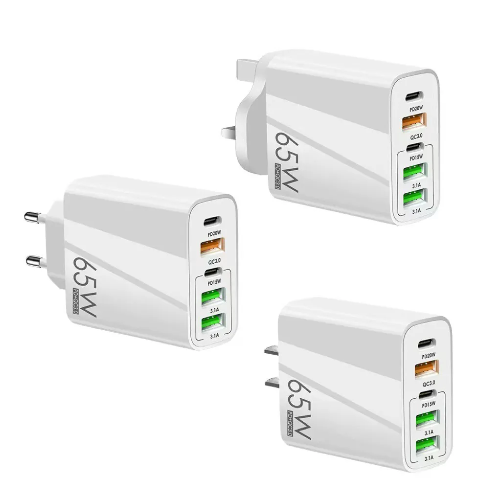 65W PD 빠른 충전기 EU 미국 영국 2 유형 c 3 USB 포트 여러 출력 어댑터 휴대 전화 여행 벽 충전기 맥북