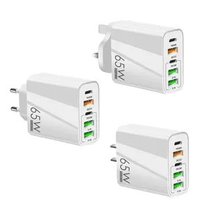 Pengisi Daya Cepat 65W PD Uni Eropa US UK 2 Tipe-c 3 Port USB Adaptor Output Ganda Pengisi Daya Dinding Perjalanan Ponsel untuk Macbook