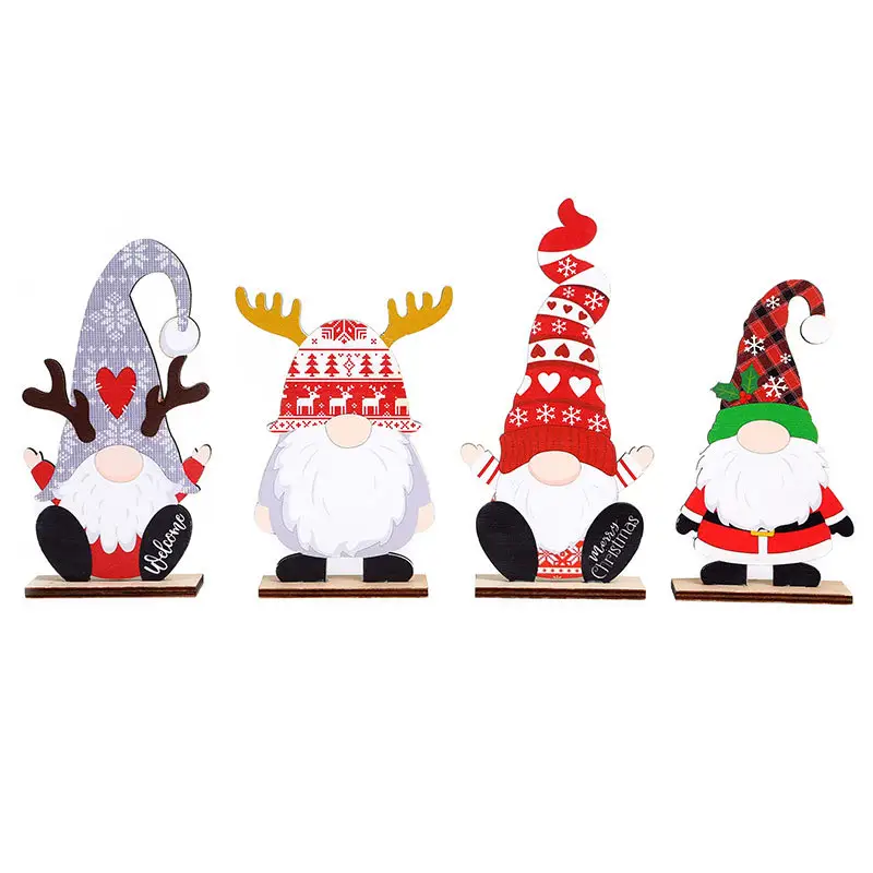 Dessin animé mignon flocon de neige coeur chapeau Rudolph Gnomes renne poupées noël en bois maison ornements pour noël décorations de bureau