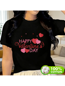 T-shirt per San Valentino da donna, manica corta, girocollo, vestibilità ampia, casual, stampata con cuori e lettere, jersey 100% cotone - Product Image 3