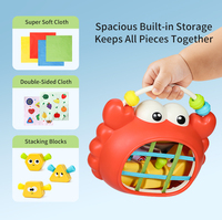 Jouet sensoriel Montessori en forme de crabe pour bébé, jouet à tirer avec blocs empilables et labyrinthe de perles, jouet d'éveil multisensoriel pour enfants