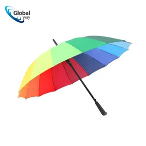 Parapluie arc-en-ciel 16K, support de parapluie en fil d'acier semi-automatique, poignée en tissu polyester 170T, poignée en bec de canard en plastique, coloré