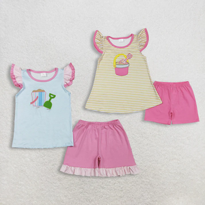 พร้อมส่ง เสื้อผ้าเด็กขายส่ง ชุดเด็กผู้หญิง กางเกงขาสั้นสีสันสดใส มีกระเป๋าผูกโบว์ ชุดเสื้อผ้าเด็ก - Product Image 4