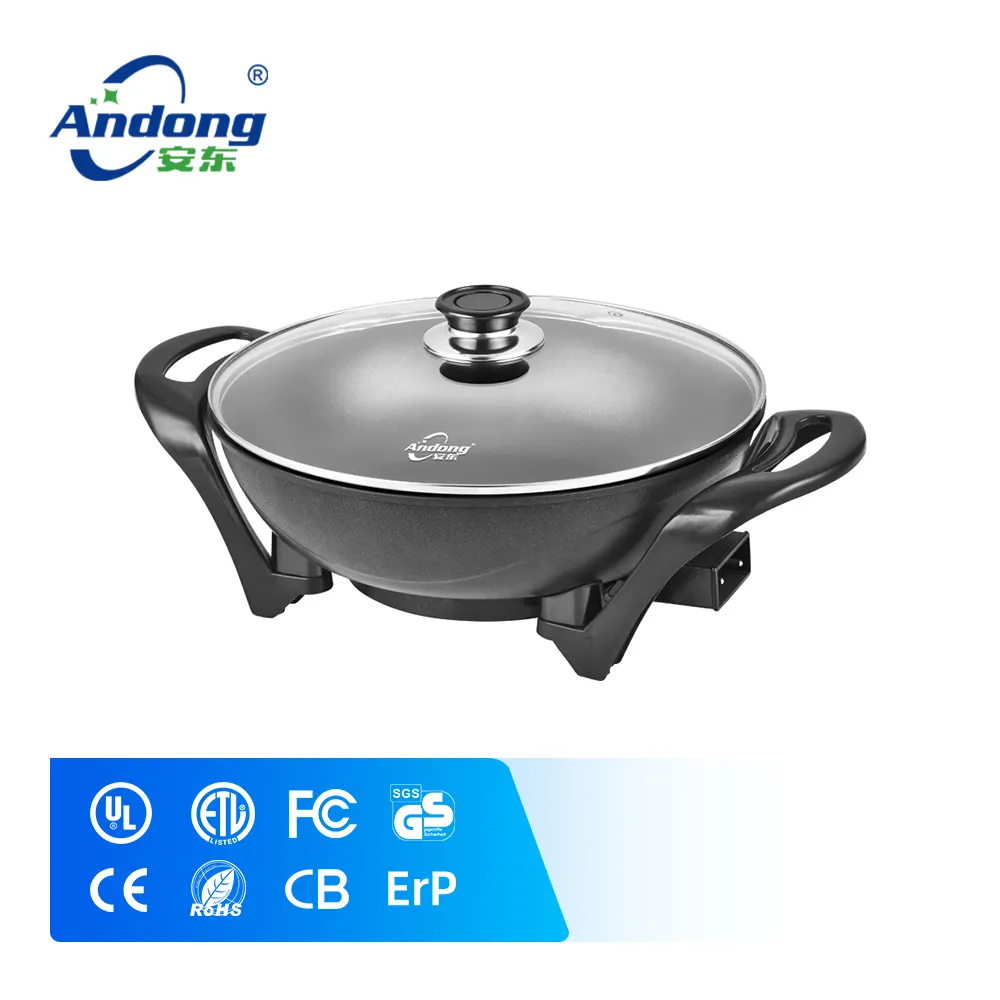 Andong 5 minute multi purpose electric cooking pan cast iron round electric griddle liven with glass cover