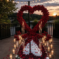 Arche de fleurs rouges 8x8 pieds DKB Factory, très vendue, avec arche de fleurs artificielles en forme de cœur pour la décoration de toile de fond de demande en mariage