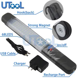 68LED磁炬旋转挂钩可充电USB LED手电筒工作灯灯，用于野营车间汽车维修