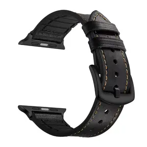 Bracelet de montre hybride en Silicone, Vintage, résistant à la sueur, en cuir véritable et caoutchouc, pour <span class=keywords><strong>Apple</strong></span> Watch Iwatch <span class=keywords><strong>Se</strong></span> 7 6 38 <span class=keywords><strong>40</strong></span> 41 <span class=keywords><strong>Mm</strong></span> - Product Image 6