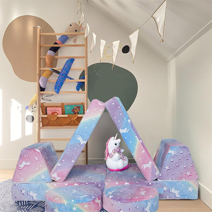 Ensemble de canapés en blocs de construction pour filles, mousse haute résilience, compressible, pliable, château de jeu avec design licorne - Product Image 1
