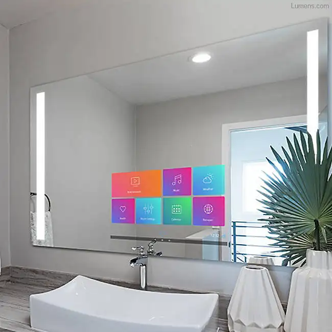 Espelho inteligente para tv, luz de espelho de espelho para banheiro e hotel, com tela sensível ao toque, iluminação de espelho, imperdível, 2021