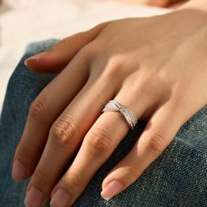 Dylam Common Luxurious Jewelry Rhodium Plated 925 Sterling <b>Silver</b> <b>Eternity</b> Band 5A Cubic Zirconia Geometric Multiple Layer <b>Rings</b> - Product Image 4