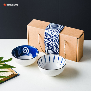 Hộp Quà Tặng hộp màu Gói 2 <span class=keywords><strong>4</strong></span> 6 gói gạo gốm Nhật Bản phong cách màu xanh và trắng nhỏ Sứ Bát đặt cho nhà hàng - Product Image 2