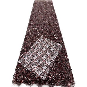 Tissu de dentelle de luxe brodé de sequins NI.AI 2026 <span class=keywords><strong>Aso</strong></span> Ebi, dentelle nigériane pour mariée, tissu de dentelle perlée pour robe de soirée - Product Image 1