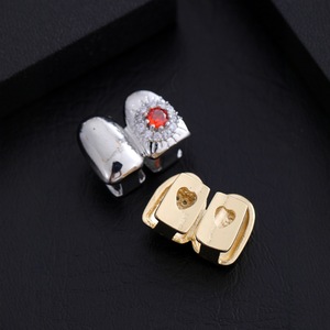 Grillz Dentales de Oro con Diseño de Flor y Engaste de Zirconia Roja para Fiesta, Accesorios Unisex - Product Image 4
