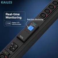 KAILES PDU de rack 32A avec compteur, 346-415Vac, 24 prises C13 à déclenchement par bouton, 6 disjoncteurs 20A, OEM, en tôle, charge maximale 14,4kW, KLS