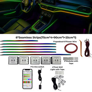 Kit <span class=keywords><strong>Luci</strong></span> Ambientali RGB LED per <span class=keywords><strong>Auto</strong></span> Trontech con Zone Indipendenti, Controllo APP, Universale 12V, Illuminazione Interna per Porte con Modalità Chaser - Product Image 1